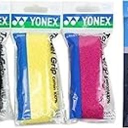 Yonex Ultimax BG 66 Badminton Strings, 0.65mm (Metallic White) & YONEX Ac 402EX Synthetic Badminton Towel Grip (Multicolour) - Pack of 4-12