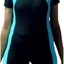 Short Sleeve One-Piece Swimsuit, Black and Blue, Athletic Style (in, Alpha, XL)-image-124
