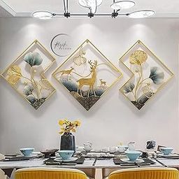RIZIK STORE® Metal Abstract Figures handcrafted Wall Sculpture wall art multicolor for Home Decoration, Living room, drwaing room & Bedroom (PACK OF 3) WDD-NEW (DEER GOLD)-21