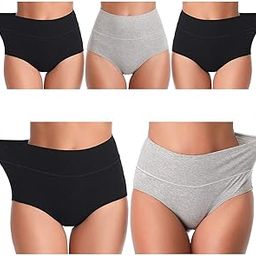 Womens Underwear,Cotton High Waist Underwear for Women Full Coverage Soft Comfortable Briefs Panty Multipack, Black-grey-total 5 Pack, Large-picture-3