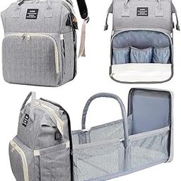 DMG Diaper Bag Backpack, Baby Bag Diaper Bag with Changing Station & Toy Bar, Baby Girl Boy Diaper Bag for Dad Mom Travel Baby Shower Gifts, Large Capacity, 900d Oxford, USB Port, 3 Toys, Grey, grey-image-0