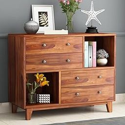 MANNAT ARTS Sheesham Wooden Chest of Drawer with 4 Drawer & 2 Shelves Storage for Living Room Storage - Solid Wood Chest of Drawers Wooden Drawer Cabinet for Bedroom Home (Design 3)-image-30