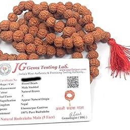 rocksmins Pathri Semi Chikna Rudraksha Mala (108+1 Guaranteed) 10-11 mm Approx Beads Lab Certified Natural Original 5 Panch Mukhi for Jaap Pooja Astrology Wearing Meditation Protection-picture-16