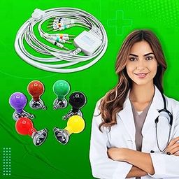 OTICA ECG Cable 10 Lead 4mm Banana Type Pin Compatible with All Brands ECG Machine (Non Screw Type, Cable+ Colourful Chest Bulb)-17