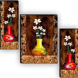 SAF Set of 3 Preety Flower Pot UV Textured Self adeshive Home Decorative Gift Item Painting 18 Inch X 12 Inch SAF-JM4951(color2,Religious;Figures;Floral)-image-8
