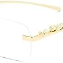 Rewill Retro Rimless Rectangle Metal Sunglasses for Men Women, UV Protection Coating Mc Stan Trendy Gold Frameless Square Sun Glasses-image-25