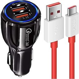 30W Car Charger for Maruti Alto Original QC Adapter Type C 3.0A High Speed Fast Turbo Charge QC 3.0 Smart Dualport with 1m Type-C Red Charging & Sync Cable (Black, SE.N1)-3