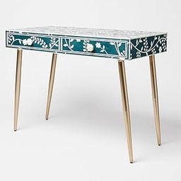 THE KASHTH Blue Floral Inlay Desk & Dressing Table – Handcrafted Accent Vanity & Workspace (100L x 50D x 75H cm)-image-28