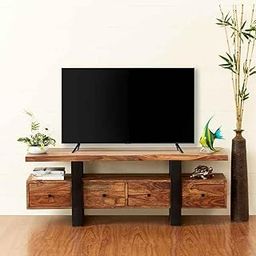 SMAART CRAAFTS Penguin Solid Wood Live Edge TV Unit for LCD/LED- Premium 4 Drawer TV Stand for Living Room | Honey Teak Finish | Acacia Wood Entertainment Unit | Diwali Decorations-image-49