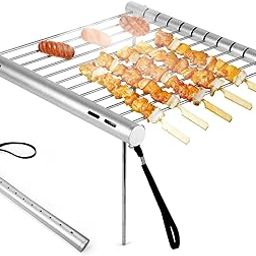 Rhyhorn BBQ Grill Rack, Stainless Steel Folding Charcoal BBQ Rack Portable Simple Barbeque Grill Rack 12 inch for Outdoor Grill Camping Cooking Picnics-image-14