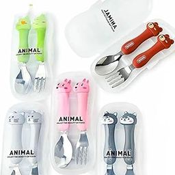 Travel Spoon & Fork Set Children Portable Tableware Toddler Utensils Kids Spoon & Fork Set with Travel Case Pack of 1 - Random Design and Color-image-108