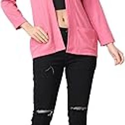Girl's & Women's Cotton Two Pocket Long Sleeves Shrug- Pink, XX-Large-32