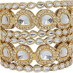 Gold Plated Designer Kada Chudi Kundan Bangle Set For Women And Girls.-image-1