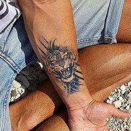 Semipermanent Temporary Tattoo Stickers 20-25 days Lifespan For Men Women Boys & Girls Waterproof 3D Realistic Roaring Tiger Tatto Sticker Blue Coloured Temp Watertransfer Size-18X11cm GZ-819-image-80