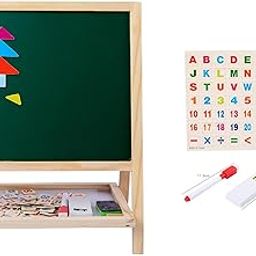Duotronix 2-in-1 Wooden Easel Board for Kids|Double-Sided Magnetic Whiteboard & Chalkboard with Marker,Duster,Magnetic Alphabets|Dust-Free Writing Board|Educational Toy for Children's(Newly Launched)-5