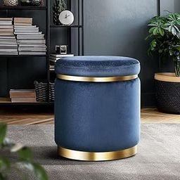 ABSARS Round Ottoman Pouffe Stool for Living Room Sitting Furniture Wooden Velvet Puffy Seat Footrest Footstool Pouf for Home Décor Dressing Table Stool (Sky Blue)-image-83