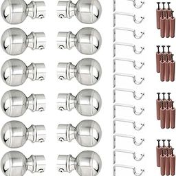 Stainless Steel Curtain Bracket Parda Holder With Support 1 Inch Rod Pocket Finials Designer Door and Window Support Fittings (Silver Pair of 6)-18