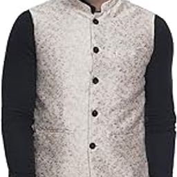 Beige Banarasi Printed Nehru Jacket (beige)-image-47