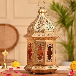 Dual Use Decorative Metal Dia Lamp – Hanging & Tabletop Lantern with Multicolor Glass-image-81