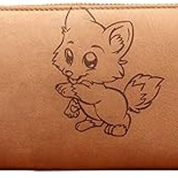 Paw-Sum Women's Genuine Leather Round Zipper Wallet (Tan)-23