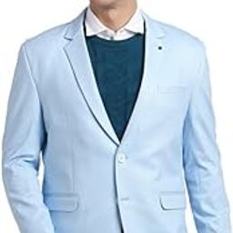 Men Cotton Self Design Silm Fit Sky Blue Casual Blazer-picture-12