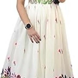 Women's Cotton Floral Printed Indo-Western Ethnic Gown || Sleeve Square Neck Fit & Flare Flared Hem Design || A-Line Maxi Gown Casual Wear-image-43