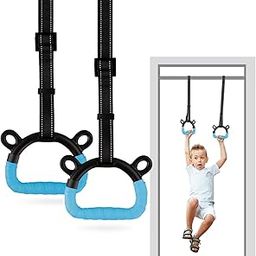 EXQ Home Kids Gymnastic Rings Pull up Rings for Chlidren Exercise,Indoor Gym Ring,Kids Gymnastics Rings with Adjustable Straps,Load Bearing 220lb,Blue Hands Tape-image-23