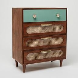 TGF Furniture Store Mid-Century Modern 4-Drawer Chest – Solid Wood Dresser with Cane Front Panels, Mint Green Accent Drawer – Brown Finish Storage Cabinet for Bedroom or Living Room-image-50