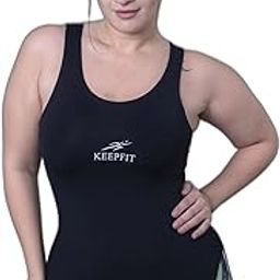 Black Colour Blocked Splice Plus Size Legsuit with Full Coverage for Women & Girls |Swimming Suit for Women-image-9