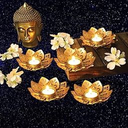 Lotus Shape Tea Light Cnadle Holder with Beautiful Design Metal Leaves || Table Top Tea Light Candle Holder for Home & Office Decor - Corporate Gifting for Your Loved Ones (Pack of 4)-image-51