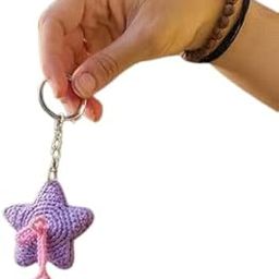 Purple Star Crochet Keychain with Pink Bow, Cute Crochet Star Keychain – Pastel Purple with Bow, Decorative Bag Charm-picture-42