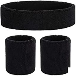 AASHIE N HOME'S Gym Wristband & Headband Combo for Men and Women - Sports Wristband & Headband for Workout & Running, Breathable, Non-Slip Sweat Head Bands for Long Hair (Black)-image-11