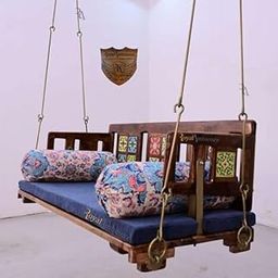 Wooden/Jhula Reversible Tile with Brass Coated Chain 52" Swing Without Cushion- Mannu, 55 CM-image-49