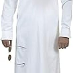 Men's White Jubba Kurta, Saudi Style, Wedding, Traditional Islamic Thobe with Chest Pocket Full Sleeve-image-20