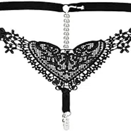 snappsy Womens Thin Lacy Pearls Hollowed Out Thong G-String Panties Black-picture-9