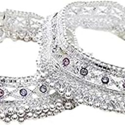 DSH luxury Silver Heavy traditional bridal stone payal for Women and girls for wedding occasion Size L-image-1