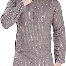 Men's Sequince Mirror Embroidered Cotton Silk Blend Only Slim Fit Kurta-image-58