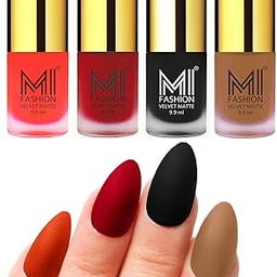 MI FASHION Velvet High Finish Matte Nail Polish Combo Set Radiant Nails 9.9ml Each Orange, Tomato Red, Black, Dark Nude (Pack Of-4)-picture-8