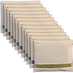 RNTR Cotton Saree Bags/Covers For Storage Set Of - 12 Big Size Single (16 X 14 Inches) With Zip Closure For Clothes Bags And Wardrobe Organizer With Transparent Mesh Window, Beige-18