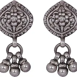 shyle 925 Sterling Silver Stud Earrings, Adya Intricate Ghughri Studs, Well Stamped with 92.5, Indian Silver Oxidized Ear Studs, Gift for Her, Traditional jewellery-picture-0