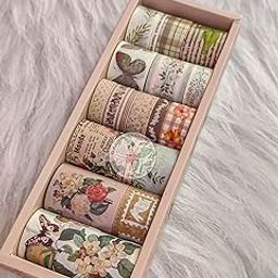 R&H DESIGNER MASKING TAPE HANDJOY SET OF 18PCS, (WASHI TAPE) DECORTION, JOURNALLING, CARD MAKING, PAINTING, etc (BROWN)-23
