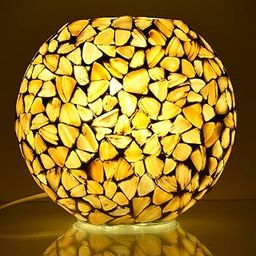 DECENT GLASS Mother of Pearl Shell Table Lamp for Home Decor Handicraft Mosaic Purse Shape Bedside Table Lamp for Bedroom (Medium)-image-7