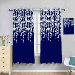 3D Flower Digital Printed Polyester Fabric Curtain for Kides Room,Bed Room Living Room Color Blue Window/Door/Long Door (D.N.A557) 4X 5 Feet-image-48