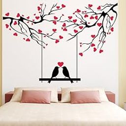 Wallstick ' Love Birds Under Love Tree ' Wall Sticker (Vinyl, 100 cm x 140 cm, Multicolor)-image-48
