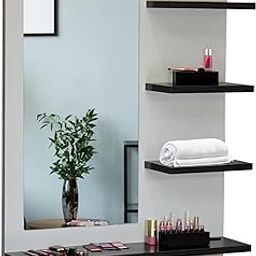 PEDPIX Engineered Wood Wall-Mounted Dressing Mirror with Storage | Stylish Design for Bedroom or Living Room | Features Shelves for Essentials | Perfect for Modern Home Décor White & Black Finish.-25
