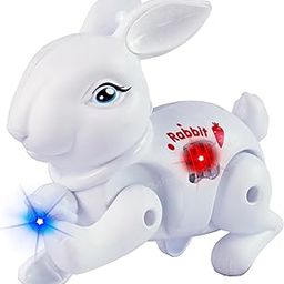 Toyshine Battery Operated Cute Interactive Walking Rabbit with Light & Sound Cuddly Electronic Pet Educational Features Toy for Kids - White-24