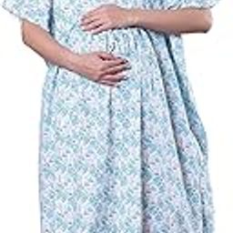 Floral Pure Cotton Maternity Kaftan/Maxi Nighty/Free Size/Feeding/Nursing/Zipper/Drawstring-image-99