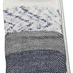 Knitted Muffler, Navy Blue and Grey Wave Pattern, White Fringe, Decorative Textured Design-image-93