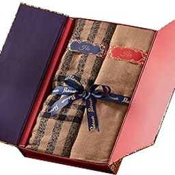 His and Her set of Fine Wool Stoles, Premium Gift Box Packaging, Beige and Taupe-27