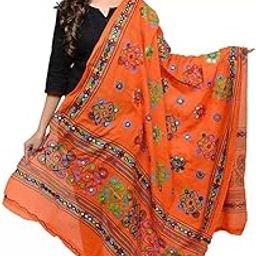 Women's Silk Bandhani Bandhej Dupatta with Gota Work, Latkan, Embroidery & Mirror Work - 2.25 Meter-image-1